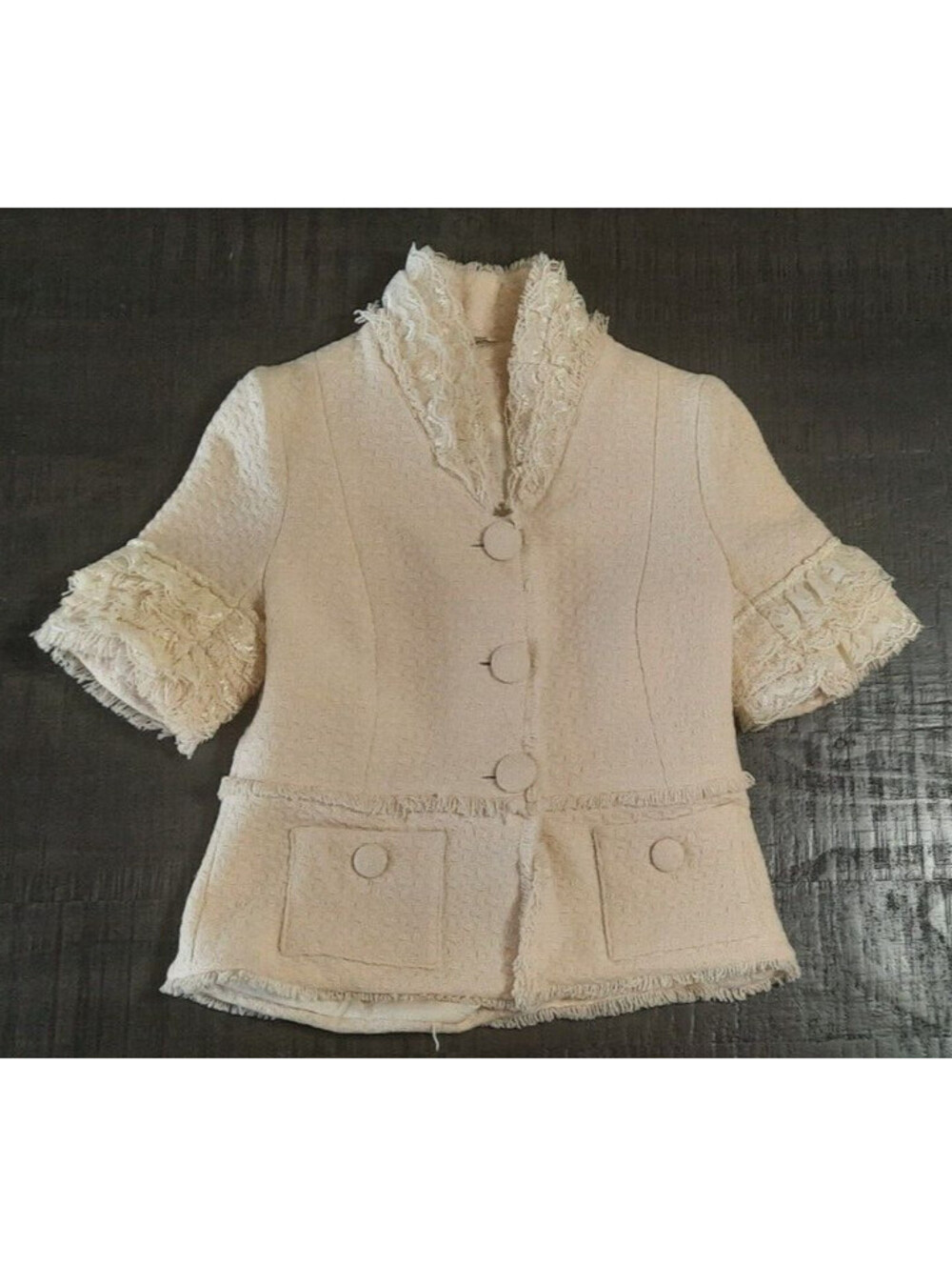Fossil Women's Small Cream Wool Blend Jacket Big Button Lined Inside Design
